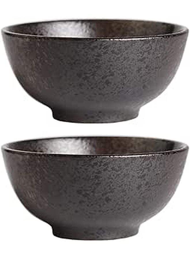 Japanese Style Black Ceramic Rice Bowls Set of 2 Small Stoneware Soup Noodle Bowls - Image 1