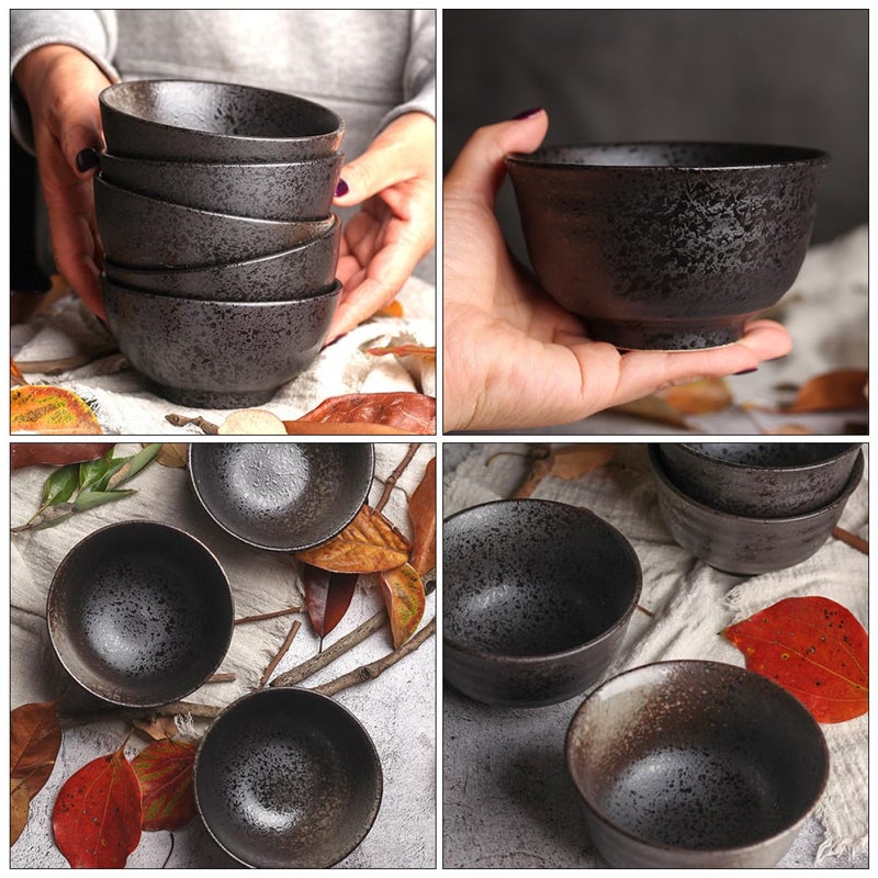 Japanese Style Black Ceramic Rice Bowls Set of 2 Small Stoneware Soup Noodle Bowls - Image 5