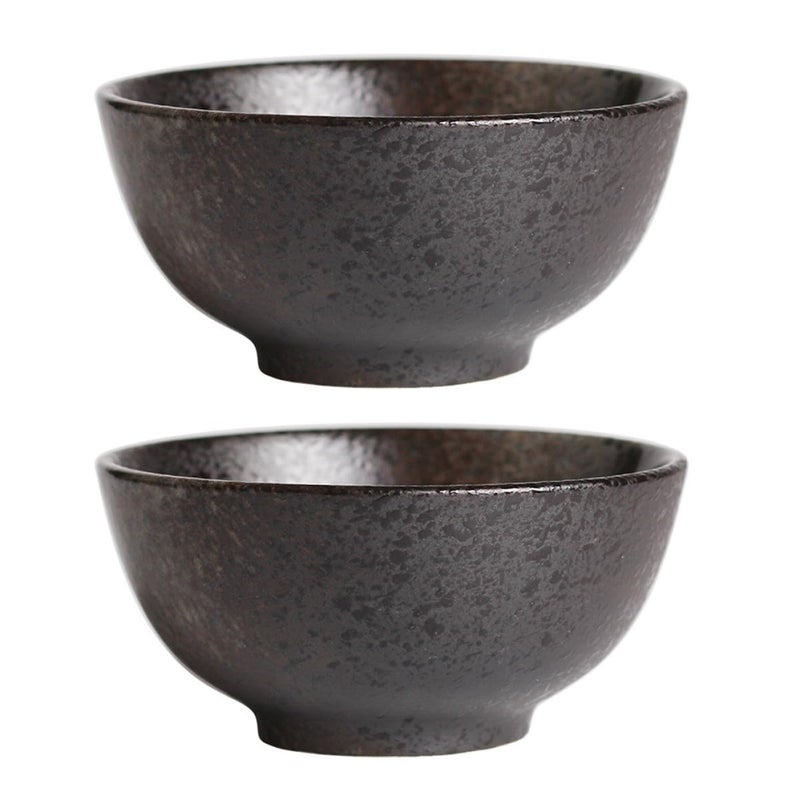 Japanese Style Black Ceramic Rice Bowls Set of 2 Small Stoneware Soup Noodle Bowls - Image 2