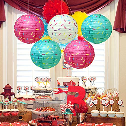 Aulufft Paper Lanterns, Paper Ice Cream Dount Lantern Floating Lanterns Round Donut 6Pcs 12Inch for Party Decorations - Image 3