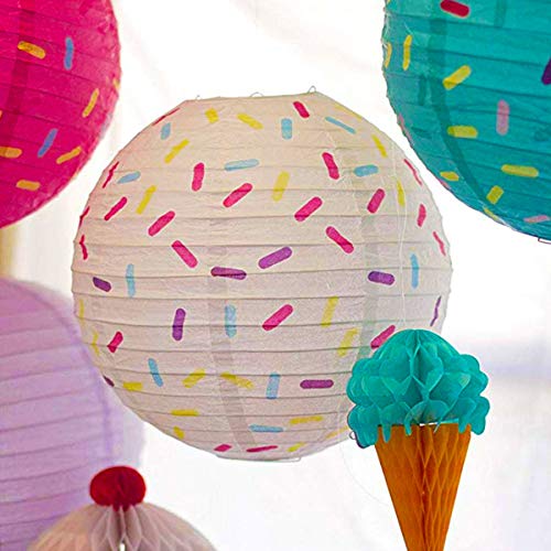Aulufft Paper Lanterns, Paper Ice Cream Dount Lantern Floating Lanterns Round Donut 6Pcs 12Inch for Party Decorations - Image 5
