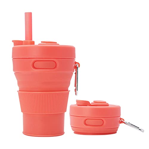 UNNESTAR Silicone Coffee Mug Collapsible Cups for Camping Folding Travel with Straw Reusable Portable Drinking Cups Outdoor Hiking 450ml Tangerine450ml 1