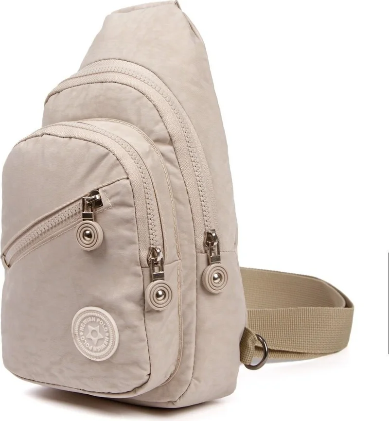 Newish Polo Beige Crinkle Fabric Waterproof Crossbody Bag