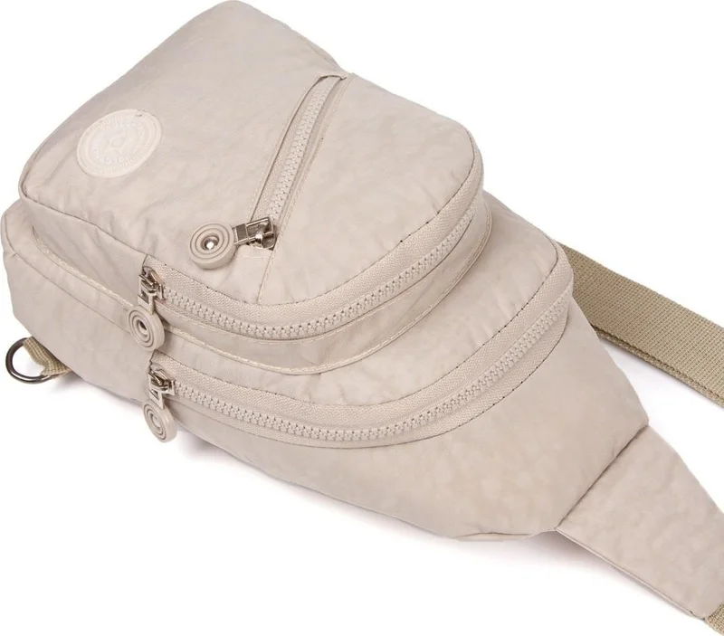 Newish Polo Beige Crinkle Fabric Waterproof Crossbody Bag