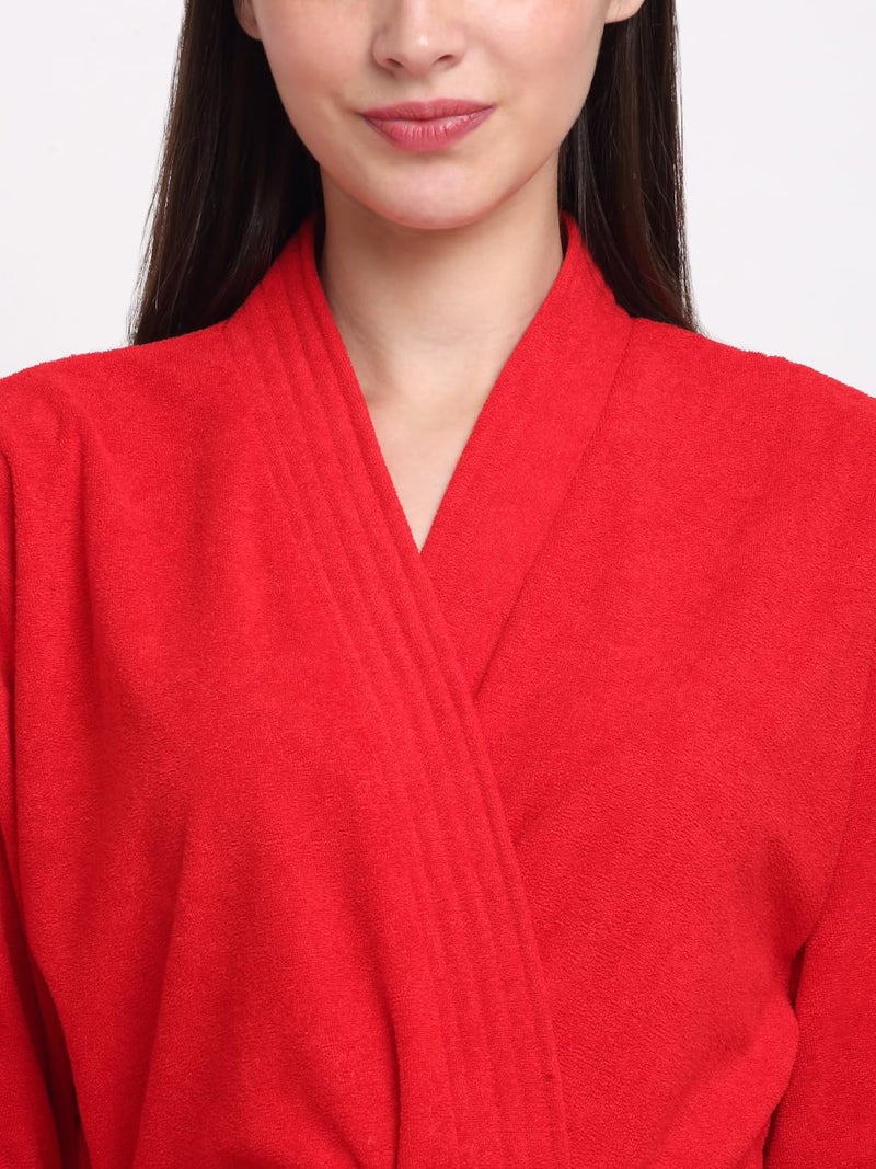 CREEVA Everyday Unisex Micro Terry Bathrobe Collection With kimono collar and 1 Pocket, 3/4 Sleeve Bath Robe Super Soft Light Weight - Red - Image 5