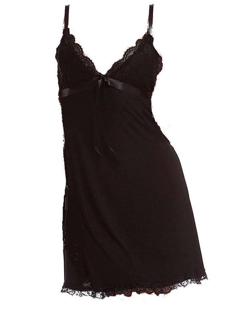 Women Stretchy Lace Gauze Night Dress With Thong Babydoll Lingerie  - Image 1