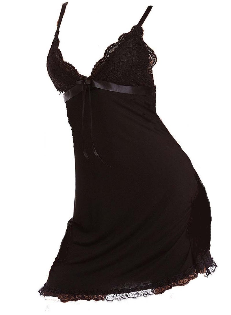 Women Stretchy Lace Gauze Night Dress With Thong Babydoll Lingerie  - Image 2