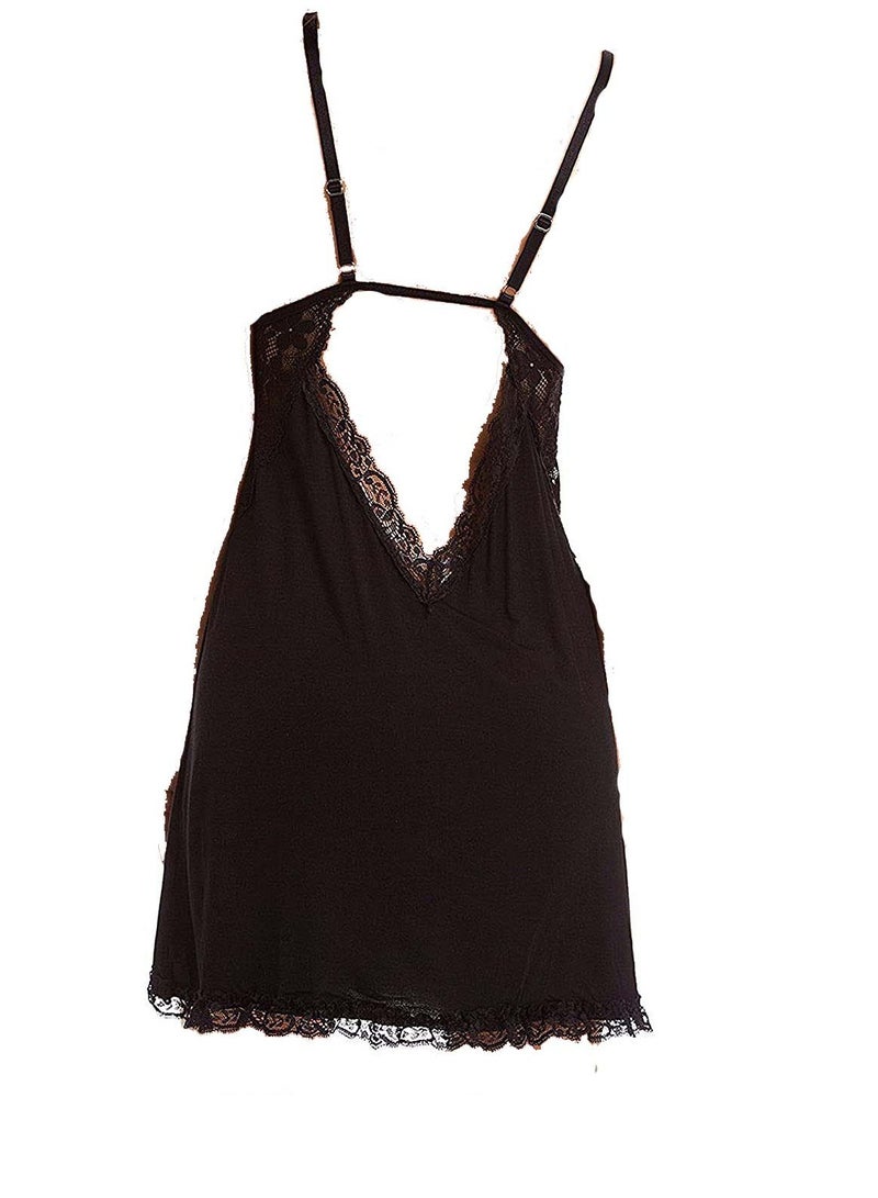 Women Stretchy Lace Gauze Night Dress With Thong Babydoll Lingerie  - Image 3
