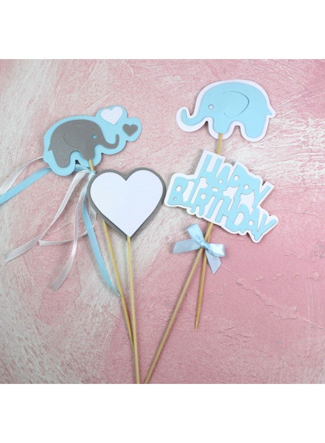 Baking Cake Decoration Baby Hundred Days Celebration Elephant Baby Birthday Card Birthday Party Dessert Dress Up-Specifications:Love Elephant Happy Birthday (blue) - Image 1
