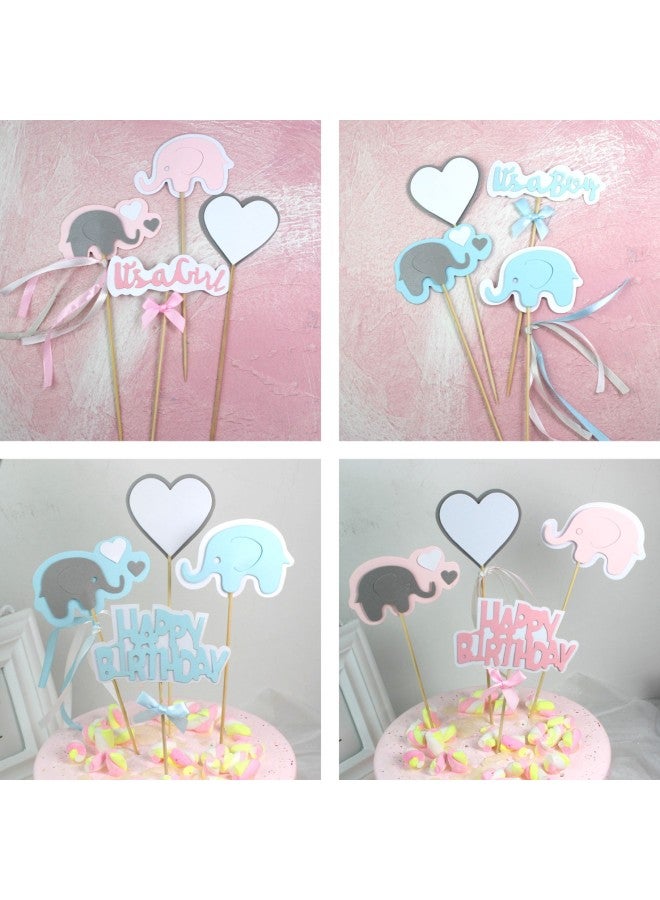 Baking Cake Decoration Baby Hundred Days Celebration Elephant Baby Birthday Card Birthday Party Dessert Dress Up-Specifications:Love Elephant Happy Birthday (blue) - Image 2