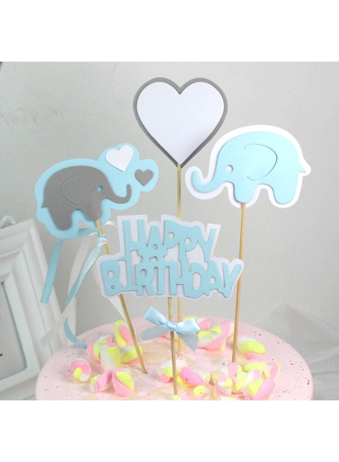 Baking Cake Decoration Baby Hundred Days Celebration Elephant Baby Birthday Card Birthday Party Dessert Dress Up-Specifications:Love Elephant Happy Birthday (blue) - Image 5