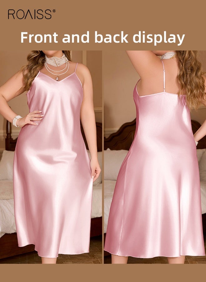 roaiss 2 PCS Pajama Set for Women Stylish Plus Size Pajama Sets Suspender Skirt and Lightweight Robe Ultra Ladies Comfortable Breathable Loungewear Pink for Home Relaxation and Sleep  - Image 5