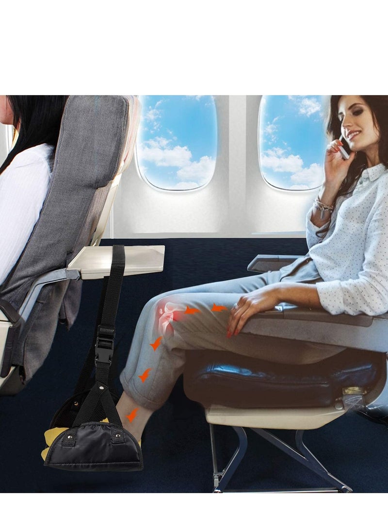 KASTWAVE - Airplane Footrest, 2 Pcs Portable Travel Flight Carry-On Foot Rest Adjustable Height Hammock, Black - Image 1