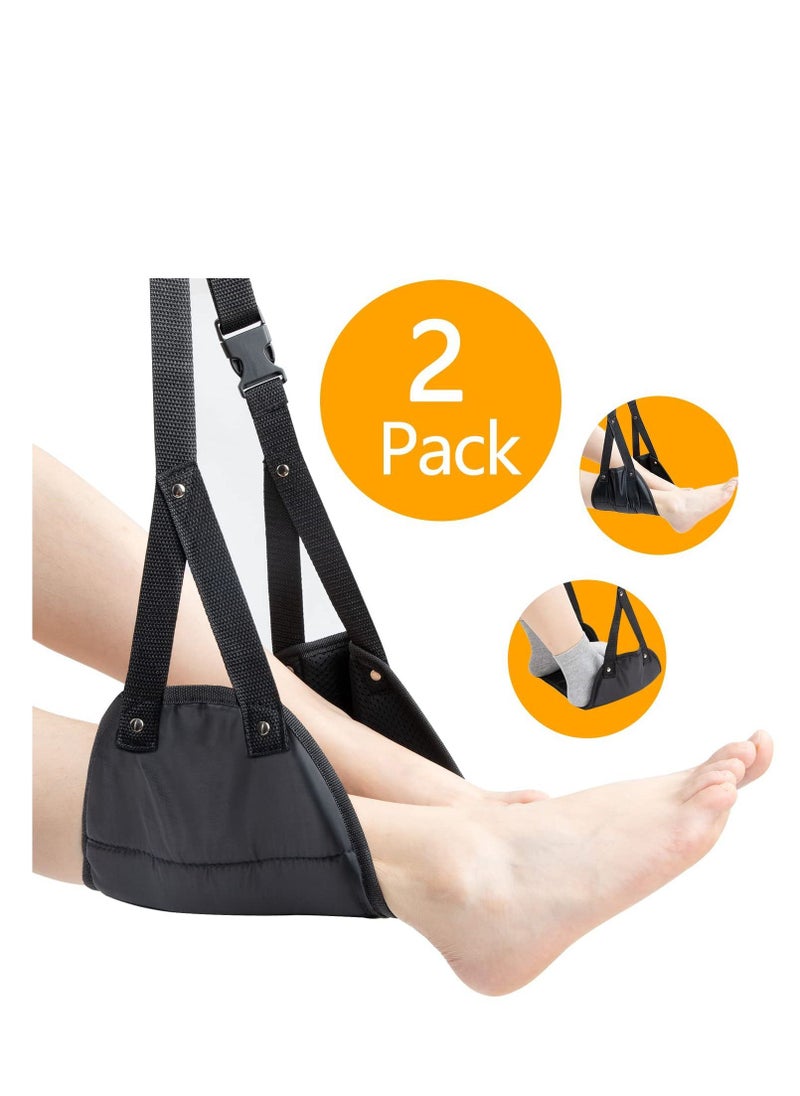 KASTWAVE - Airplane Footrest, 2 Pcs Portable Travel Flight Carry-On Foot Rest Adjustable Height Hammock, Black - Image 1