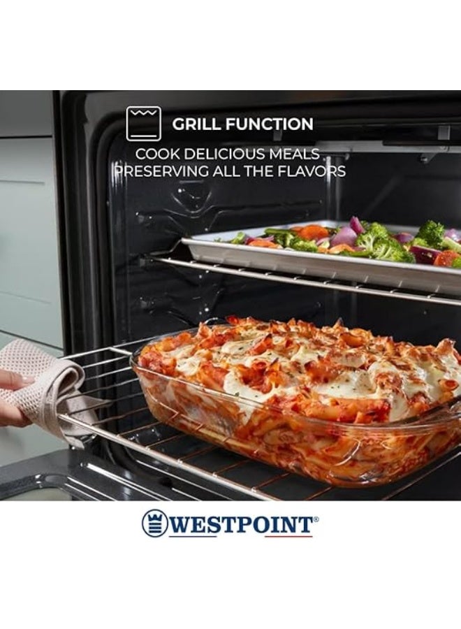 Westpoint 90X60 Cm Freestanding Gas Cooker with 5 Burners Cast Iron Support, Large Capacity Oven with Fan, Grill Function,Timer, Full Safety, Double Glass Oven Door, Auto Ignition, WCLR-9650G0CIID 5 WCLR-9650G0CIID Silver/Black - Image 4