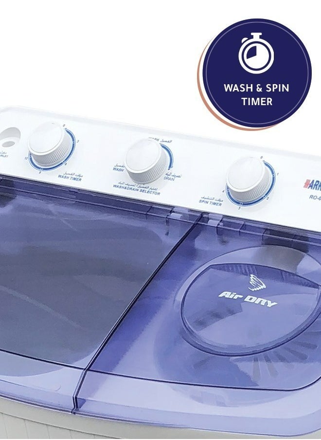 Arrow - 10 KG Twin Tub Washing Machine, Semi-Automatic, Turbo Wash Technology, Rust-Free Design, Streamlined & Lightweight for Easy Installation, White Color | Model No: RO-11TTB - Image 1