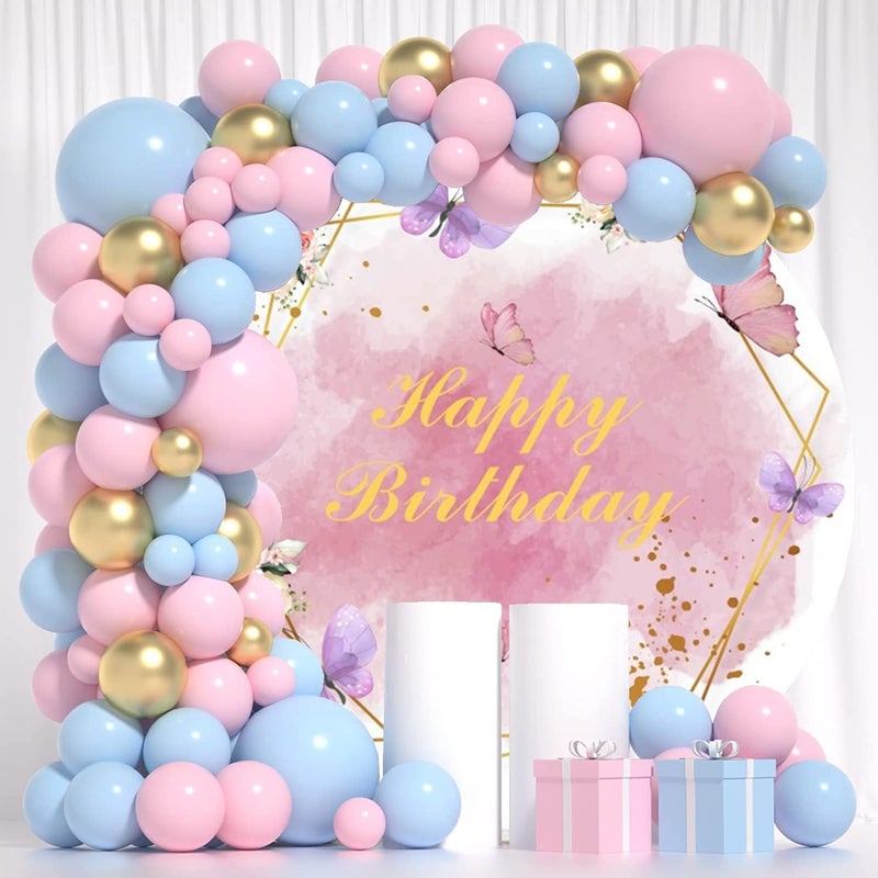 Renaiss Happy Birthday Round Backdrop Cover 65ft Polyester Butterfly Flowers Pink Watercolor Circle Backdrop Cover for Girls Women Birthday Party Decor Photo Prop - Image 3