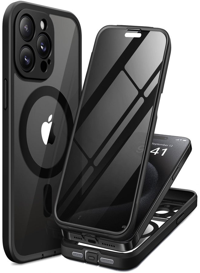 TIESZEN for iPhone 15 Pro Max Case, Compatible with MagSafe, Built-in Privacy Screen Protector and Camera Protection, Anti Spy Full Body Dustproof Shockproof Hard Phone Case 6.7", Black - Image 1
