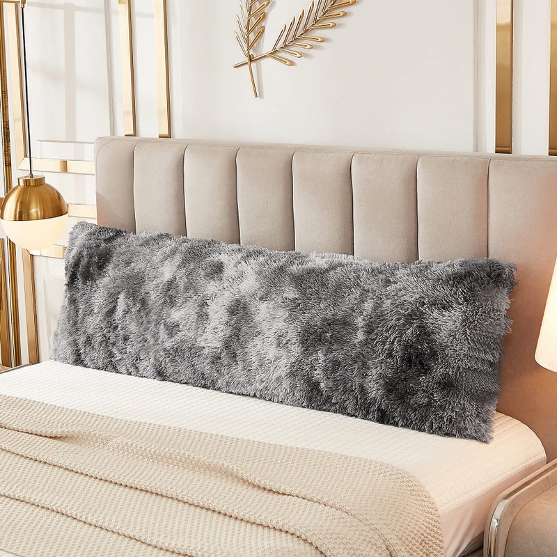 JAUXIO JAUXIO Faux Fur Fluffy Body Pillow Cover Luxury Shaggy Plush Decorative Body Pillowcase Ultra Soft and Cozy Zipper Closure 21 x 54 Inches Tie Dye Dark Grey 