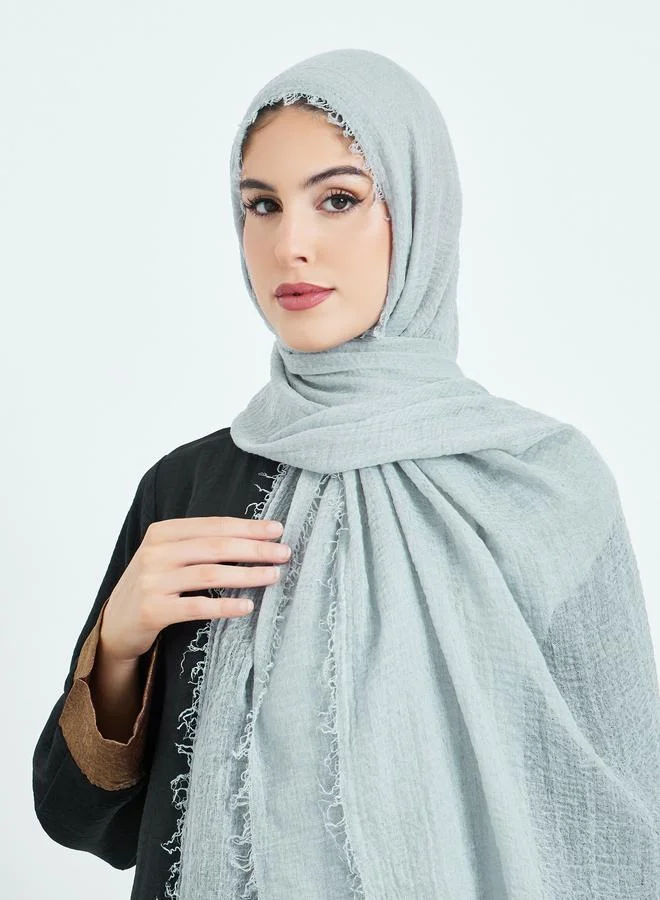 Amirah  Grey Raw Edge Textured Hijab for Women | Best Price UAE