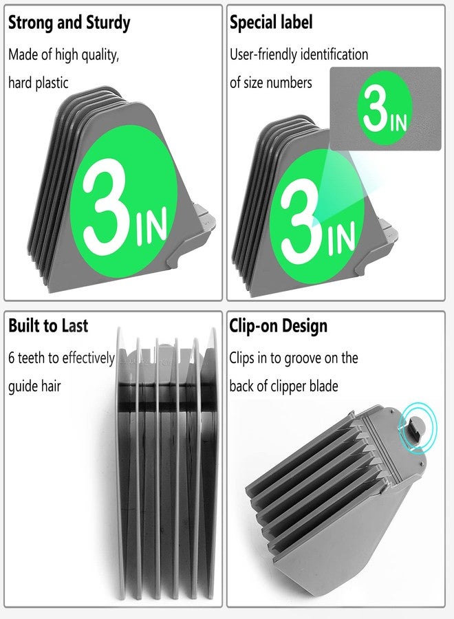 CR8GR8 3 Inch Hair Clipper Combs Guides, Hair Clipper Guards 1 & 1/4" 1 & 1/2" 2", Mega NO.16 NO.12 NO.10 fits for most Clippers (Gray, 8pcs Mega Set) - Image 3
