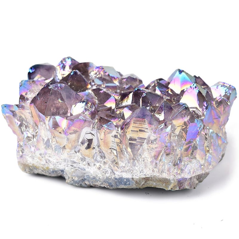 JIC Gem JIC Gem Titanium Coated Amethyst Cluster Large Angel Aura Crystal Geode Druzy Home Decoration Specimen 1pc 06611 lb