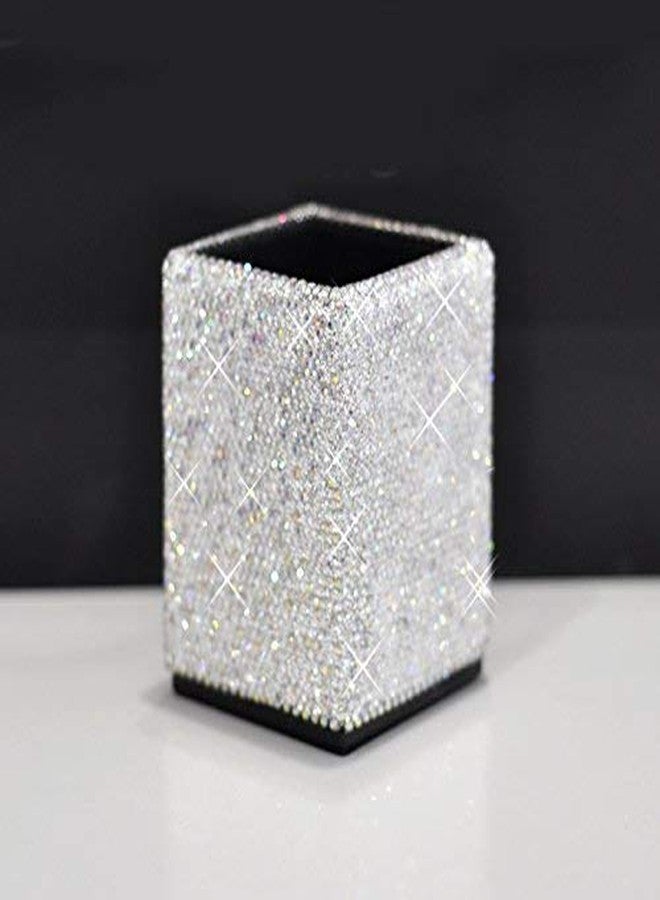 Bestbling crystal Bling Rhinestone Pen Box organizer Holder Cosmetic Container (Silver, Spquare) - Image 3