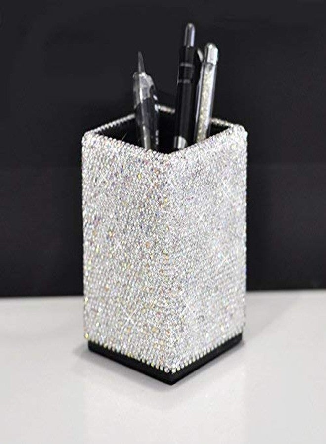 Bestbling crystal Bling Rhinestone Pen Box organizer Holder Cosmetic Container (Silver, Spquare) - Image 2