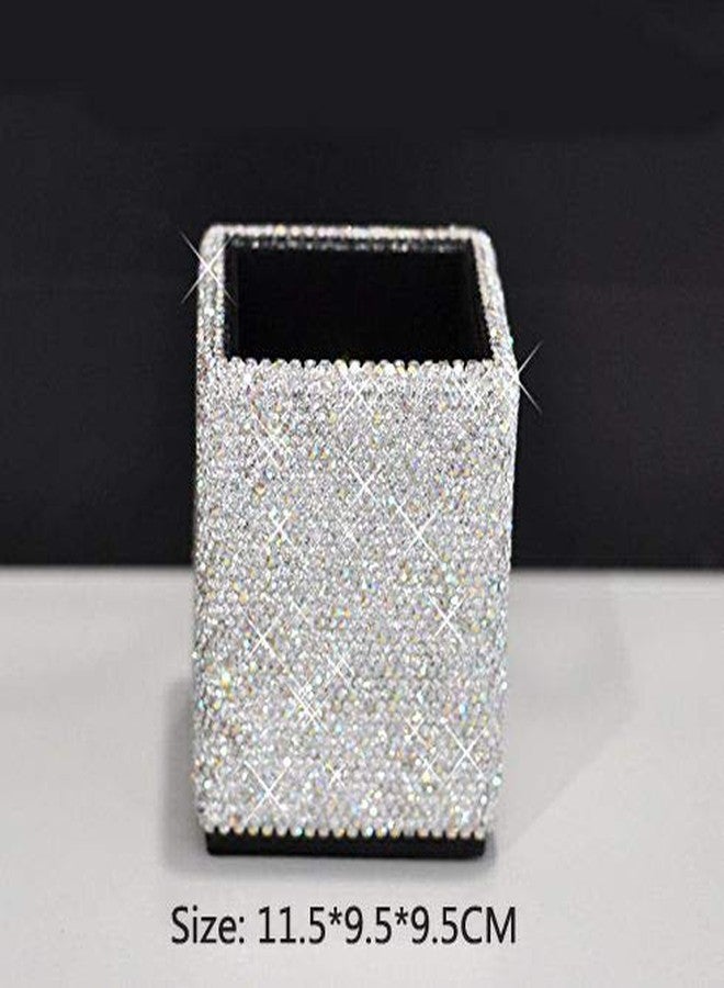 Bestbling crystal Bling Rhinestone Pen Box organizer Holder Cosmetic Container (Silver, Spquare) - Image 4