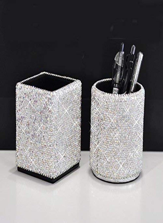 Bestbling crystal Bling Rhinestone Pen Box organizer Holder Cosmetic Container (Silver, Spquare) - Image 5