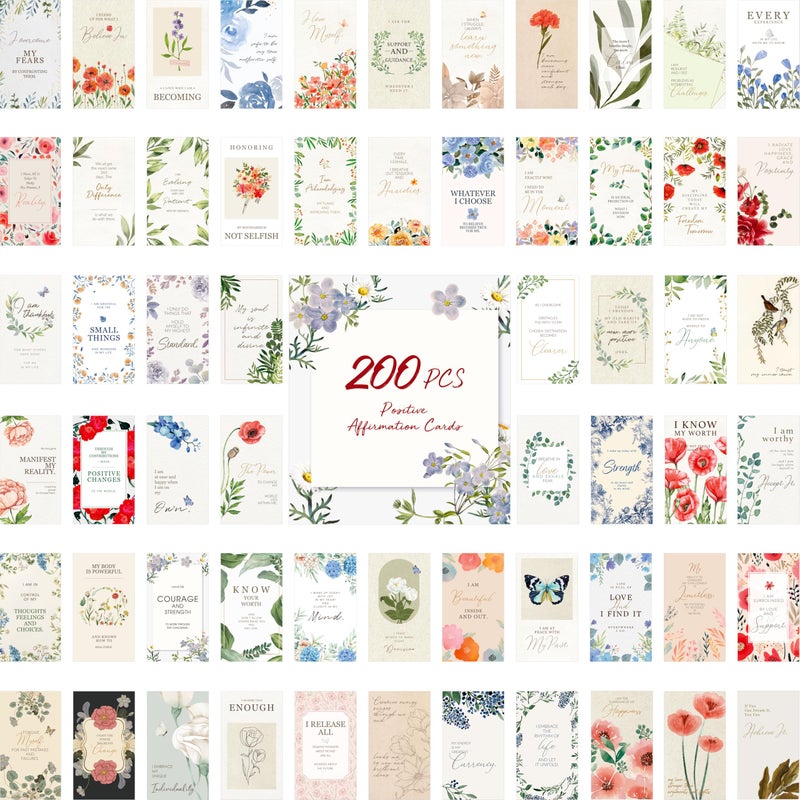 Gethelud 200 PCS Positive Affirmations Cards for Women, 60 Designs Daily Affirmations Cards, Inspirational Motivational Cards Mindfulness Cards Meditation Cards (2â€ x 3.5â€) - Image 1