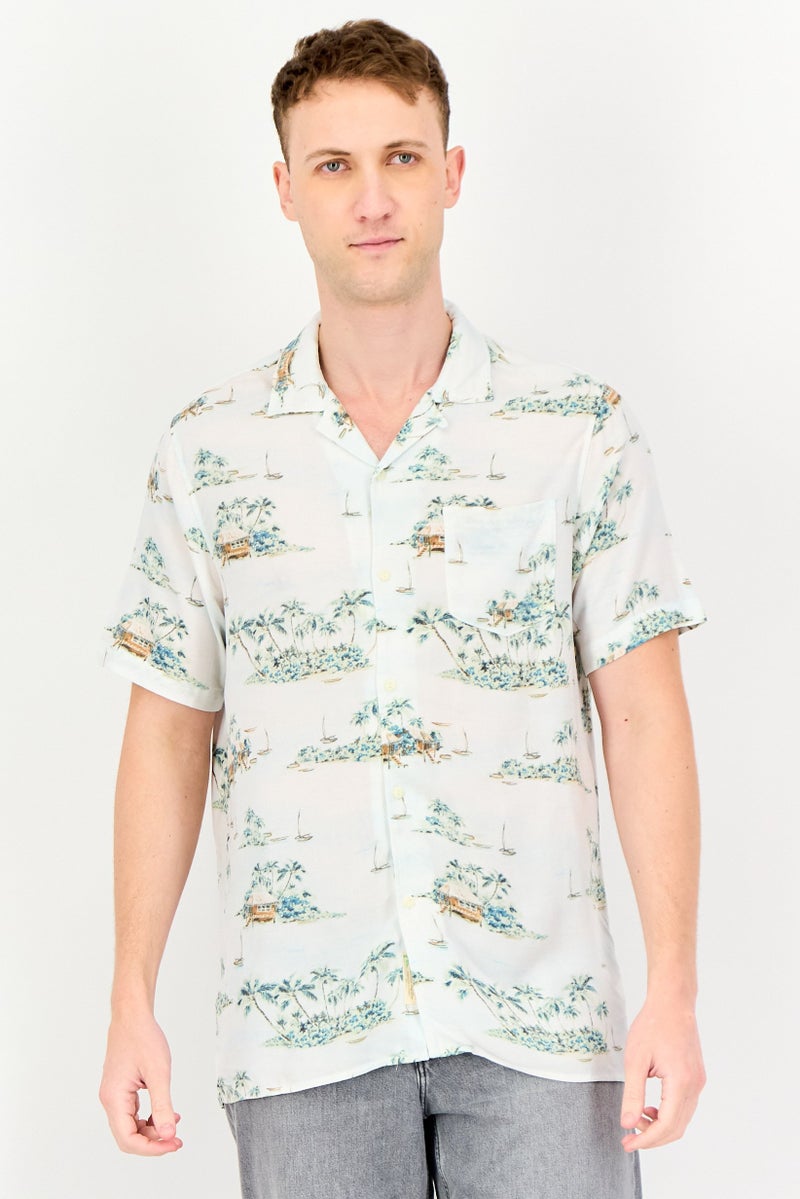 Chaps Men Regular Fit Allover Print Short Sleeve Shirt, Multicolor - Image 1