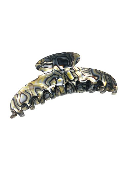 French Amie - French Amie Contour Onyx Silver Grey Large Handmade in France Covered Spring Hair Grip Claw Clips Clamps Indoor Outdoor for Women and Girls for Thick or Long Hair - Image 1