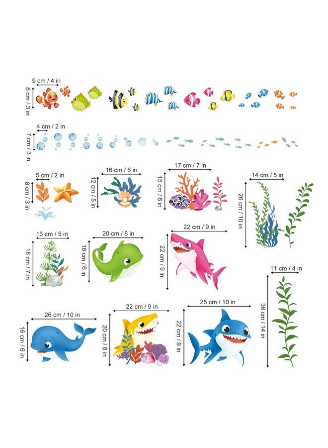 decalmile Under The Sea Fish Wall Decals Baby Shower Sharks Seaweed Ocean Wall Stickers Kids Bedroom Nursery Bathroom Wall Decor - Image 4