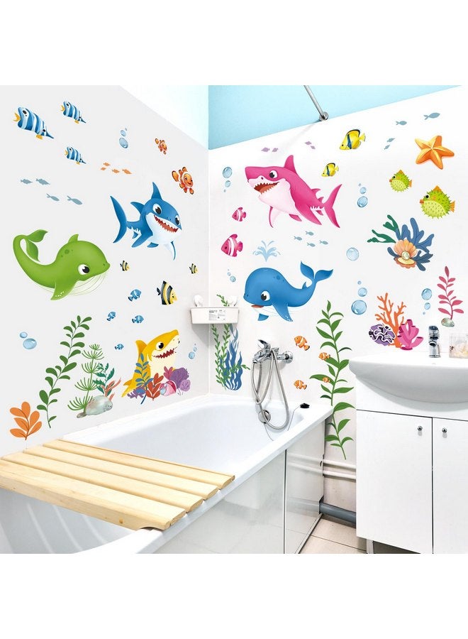 decalmile Under The Sea Fish Wall Decals Baby Shower Sharks Seaweed Ocean Wall Stickers Kids Bedroom Nursery Bathroom Wall Decor - Image 2