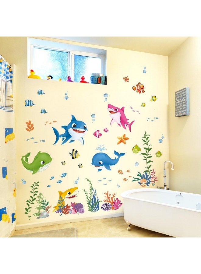 decalmile Under The Sea Fish Wall Decals Baby Shower Sharks Seaweed Ocean Wall Stickers Kids Bedroom Nursery Bathroom Wall Decor - Image 3