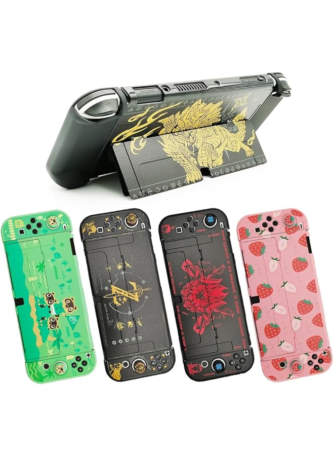 عاصي بوزي جراب واقٍ متوافق مع جهاز Switch OLED 2021، جراب صلب لجهاز Switch OLED مقاس 7 بوصات ووحدات تحكم Joy Con مع 4 مقابض إبهام، جراب حمل Zelda Switch OLED - Image 5