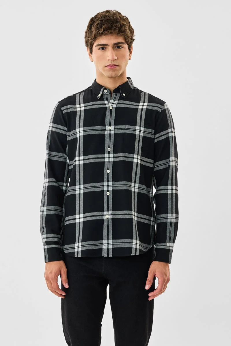 سنيتش Black Checkered Long Sleeve Slim Fit Shirt