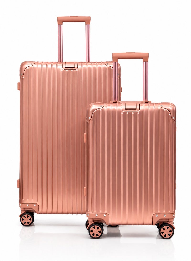 100% Genuine Full Aluminum Travel Suitcase featuring a premium aluminum shell, 360° dual spinner wheels, secure safety lock, telescopic handle, available in 20-inch and 28-inch sizes, offered in multiple colors, and includes a free silicone protective cover as a complimentary gift. - Image 1