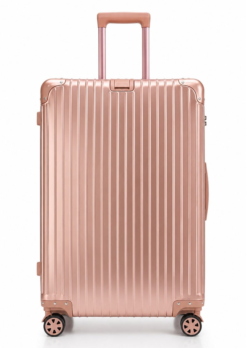 100% Genuine Full Aluminum Travel Suitcase featuring a premium aluminum shell, 360° dual spinner wheels, secure safety lock, telescopic handle, available in 20-inch and 28-inch sizes, offered in multiple colors, and includes a free silicone protective cover as a complimentary gift. - Image 3