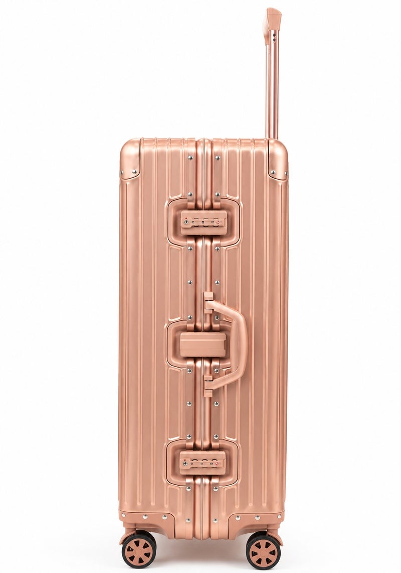 100% Genuine Full Aluminum Travel Suitcase featuring a premium aluminum shell, 360° dual spinner wheels, secure safety lock, telescopic handle, available in 20-inch and 28-inch sizes, offered in multiple colors, and includes a free silicone protective cover as a complimentary gift. - Image 4