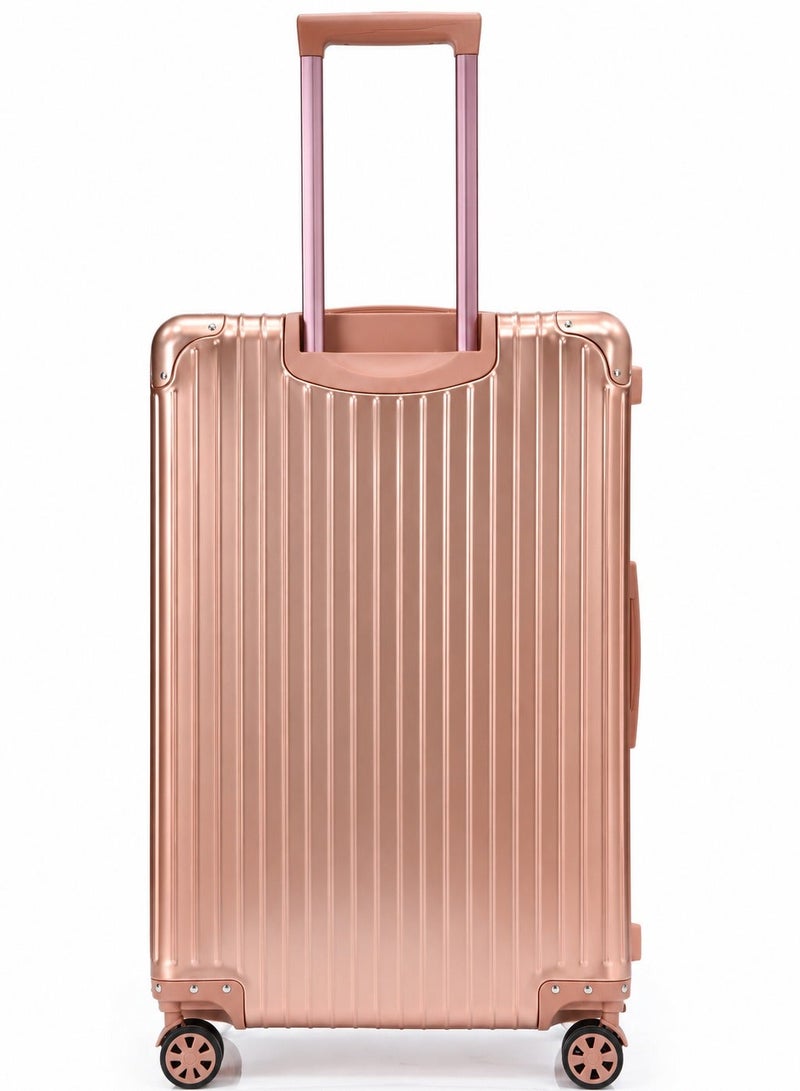 100% Genuine Full Aluminum Travel Suitcase featuring a premium aluminum shell, 360° dual spinner wheels, secure safety lock, telescopic handle, available in 20-inch and 28-inch sizes, offered in multiple colors, and includes a free silicone protective cover as a complimentary gift. - Image 5