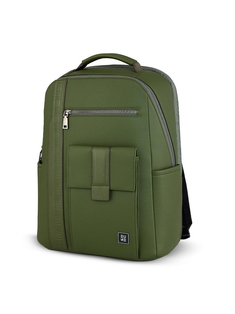 EUME Nexa Backpack Bag for Man, Forest Green | 2 Large Compartment Office Laptop Backpack | Fits Up to 15.6" Laptop | Vegan Leather | Travel Bag | Laptop Backpack for Men and Women - Image 1