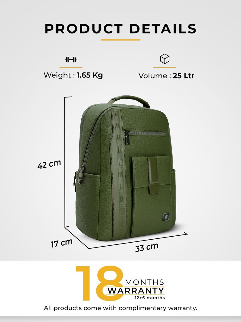 EUME Nexa Backpack Bag for Man, Forest Green | 2 Large Compartment Office Laptop Backpack | Fits Up to 15.6" Laptop | Vegan Leather | Travel Bag | Laptop Backpack for Men and Women - Image 3