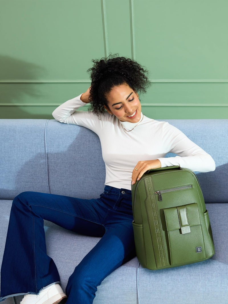 EUME Nexa Backpack Bag for Man, Forest Green | 2 Large Compartment Office Laptop Backpack | Fits Up to 15.6" Laptop | Vegan Leather | Travel Bag | Laptop Backpack for Men and Women - Image 2