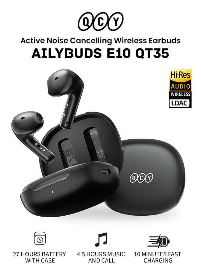 AilyBuds E10 Bluetooth Earphone, ANC Wireless Earbuds With LDAC Codec with Hires Audio, 4 Mics ENC for Clear Call, 13mm Dynamic Driver, 68ms Game Mode, Touch Control & Long Battery Life - Black