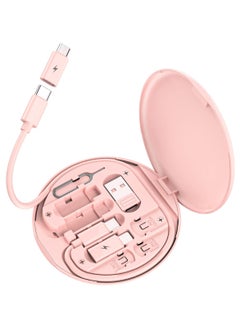 GNAFOTU Multi USB Charging Adapter Cable Kit, USB C to Lighting Adapter Box, Conversion Set USB A & Type C to Male Micro/Type C/Lightning, Data Transfer, Card Storage, Tray Eject Pin, Phone Holder,Pink  - Image 1