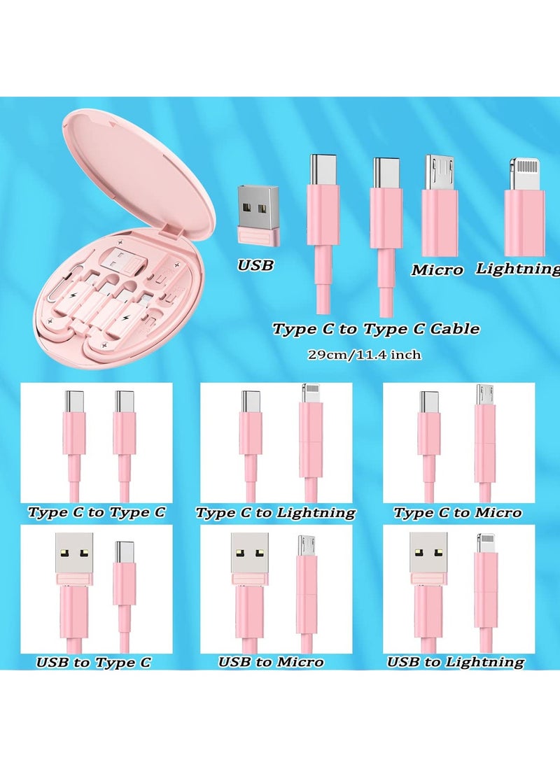 GNAFOTU - Multi USB Charging Adapter Cable Kit, USB C to Lighting Adapter Box, Conversion Set USB A & Type C to Male Micro/Type C/Lightning, Data Transfer, Card Storage, Tray Eject Pin, Phone Holder,Pink - Image 1