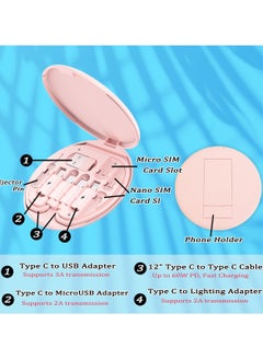 GNAFOTU Multi USB Charging Adapter Cable Kit, USB C to Lighting Adapter Box, Conversion Set USB A & Type C to Male Micro/Type C/Lightning, Data Transfer, Card Storage, Tray Eject Pin, Phone Holder,Pink  - Image 5
