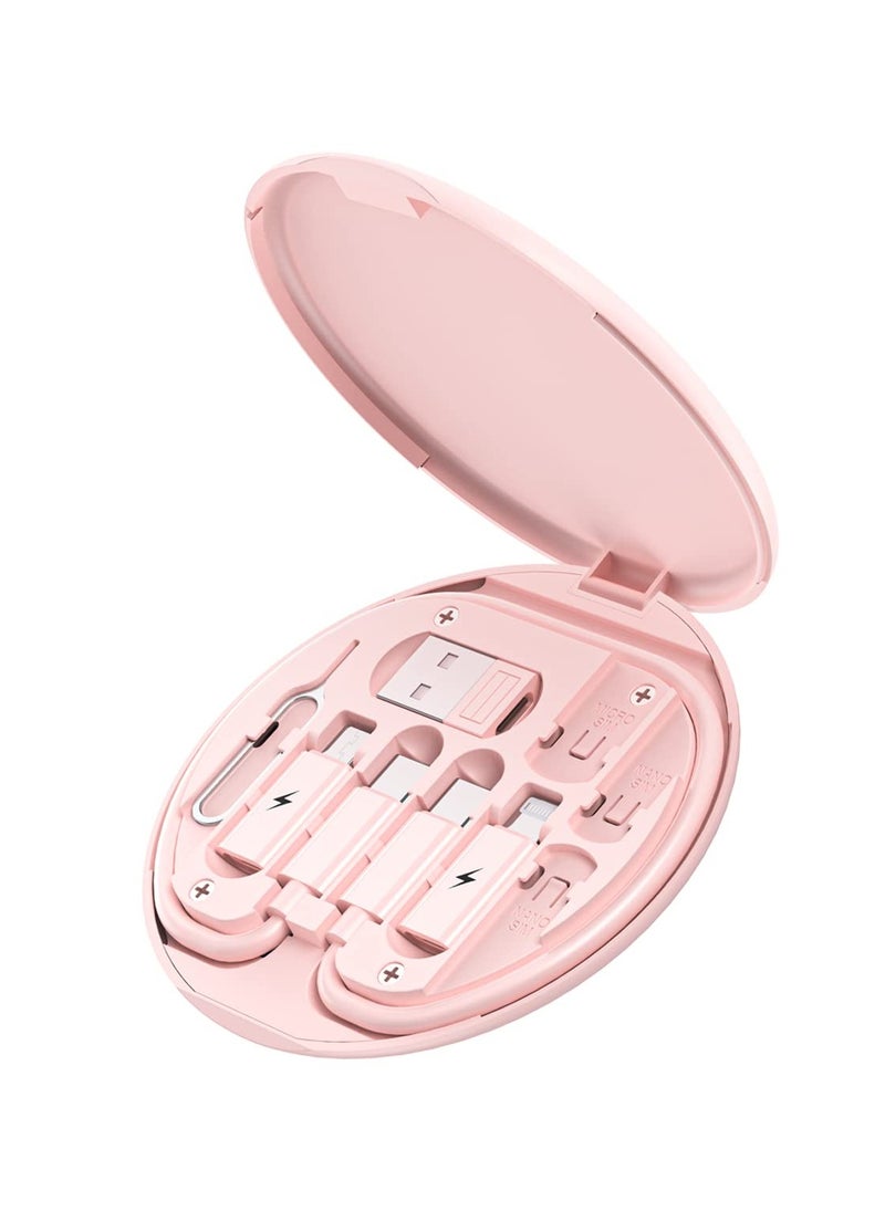 GNAFOTU - Multi USB Charging Adapter Cable Kit, USB C to Lighting Adapter Box, Conversion Set USB A & Type C to Male Micro/Type C/Lightning, Data Transfer, Card Storage, Tray Eject Pin, Phone Holder,Pink - Image 1